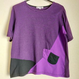 Tシャツ　半袖　レディース　Mサイズ　パープル　紫　デザイン　切替(Tシャツ(半袖/袖なし))