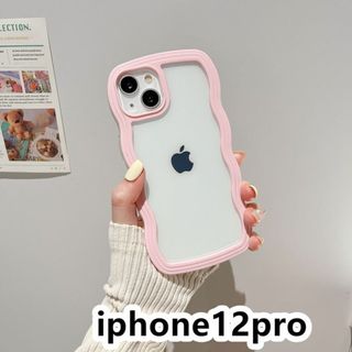 iphone12proケース 波型 ピンク227(iPhoneケース)