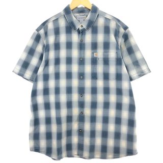 古着 カーハート Carhartt RELAXED FIT オンブレチェック 半袖 ボタンダウン チェックシャツ メンズXL /eaa450103