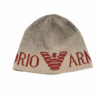 エンポリオアルマーニ(Emporio Armani)のエンポリオアルマーニ ニットキャップ 帽子 ロゴ ウール 100％ ベージュ(ニット帽/ビーニー)