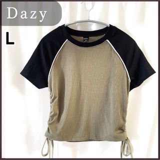 Dazy ラグラン袖 半袖 トップス スポーティ サイドドロスト 普段着 L(Tシャツ(半袖/袖なし))