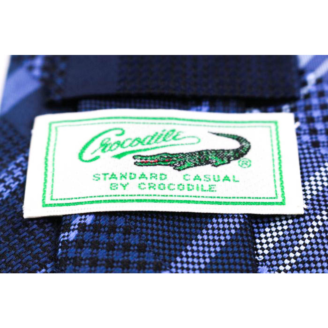 Crocodile(クロコダイル)のクロコダイル ブランド ネクタイ ロゴ チェック柄 格子柄 シルク 日本製 PO  メンズ ネイビー CROCODILE メンズのファッション小物(ネクタイ)の商品写真