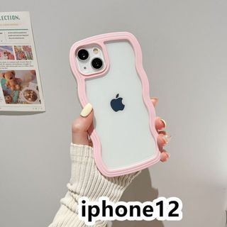 iphone12ケース 波型 ピンク226(iPhoneケース)