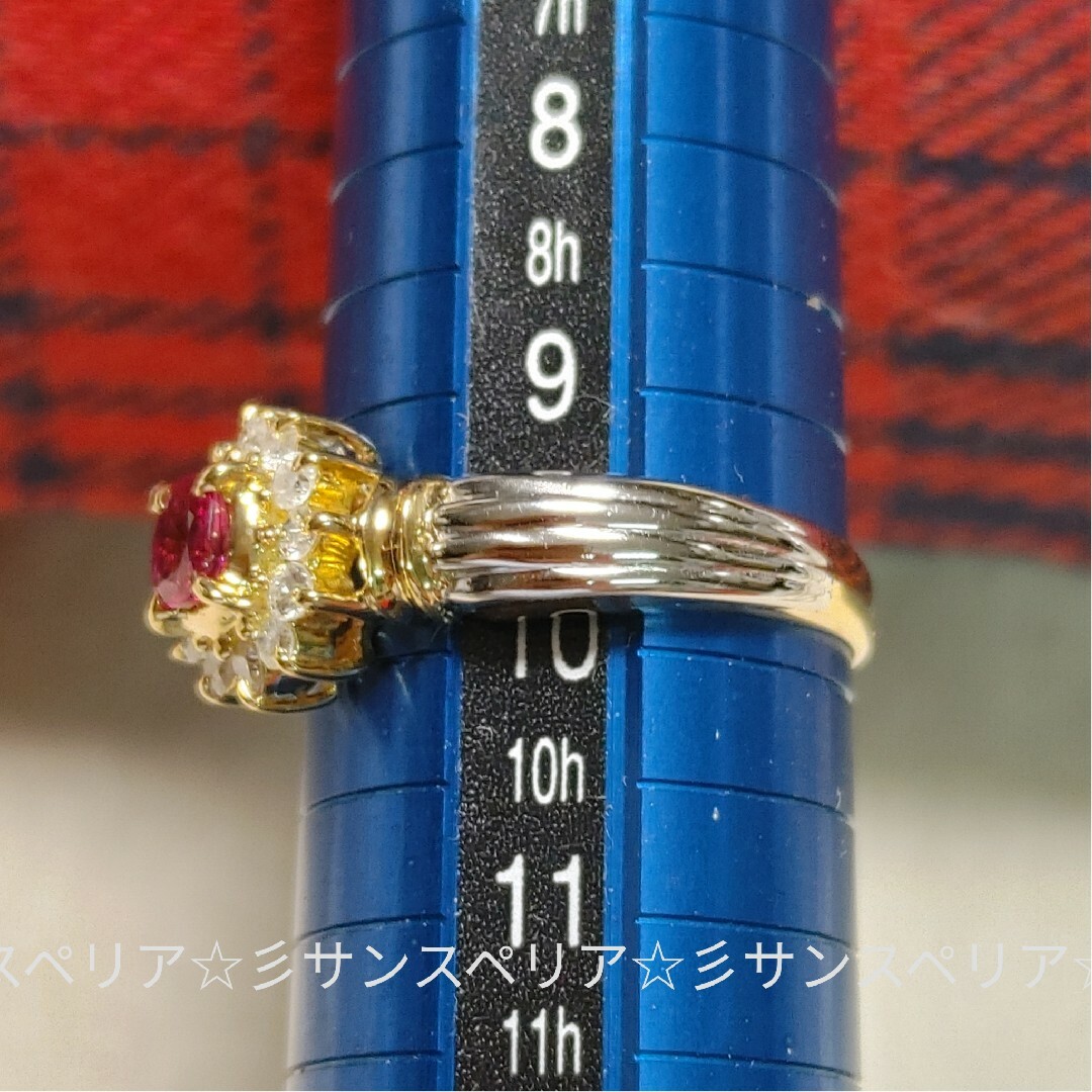 Pt900&K18　ルビーとダイヤモンドのフラワーリング レディースのアクセサリー(リング(指輪))の商品写真