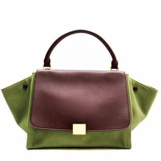 セリーヌ(celine)のセリーヌ CELINE ハンドバッグ ショルダーバッグ トラペーズ キャンバス/レザー カーキ/バーガンディ レディース 送料無料【中古】 w0304f(ハンドバッグ)