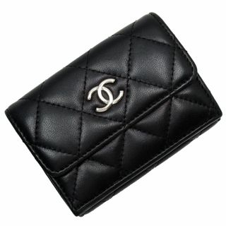 シャネル(CHANEL)のシャネル CHANEL 三つ折り財布 コンパクトウオレット マトラッセ レザー ブラック シルバー レディース 送料無料【中古】 w0315g(財布)