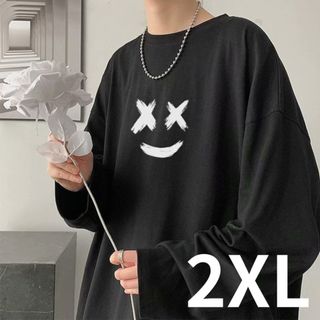 トレーナー　ロンT XXL 黒　ストリート　ダンス　スケボー　スエット　韓国(Tシャツ/カットソー(七分/長袖))