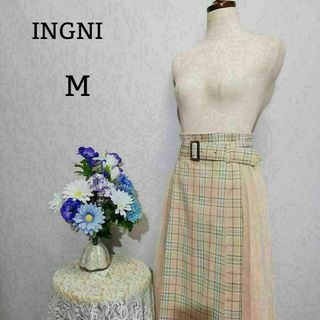 INGNI - INGNI　極上美品　膝丈スカート　チェック柄　ベージュ色系Mサイズ