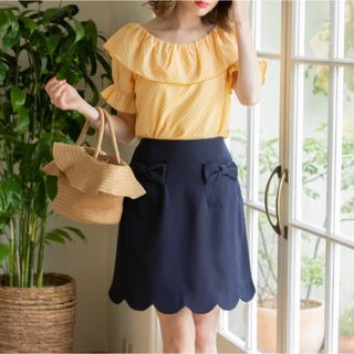 トッコクローゼット(TOCCO closet)のtocco closet りぼんポケット裾スカラップミニスカート ネイビー(ミニスカート)