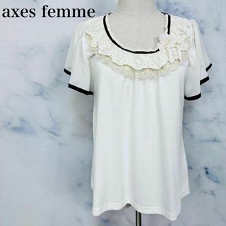 アクシーズファム(axes femme)の美品　アクシーズファム　フリル　レース　花柄　コサージュ　シースルー(シャツ/ブラウス(半袖/袖なし))