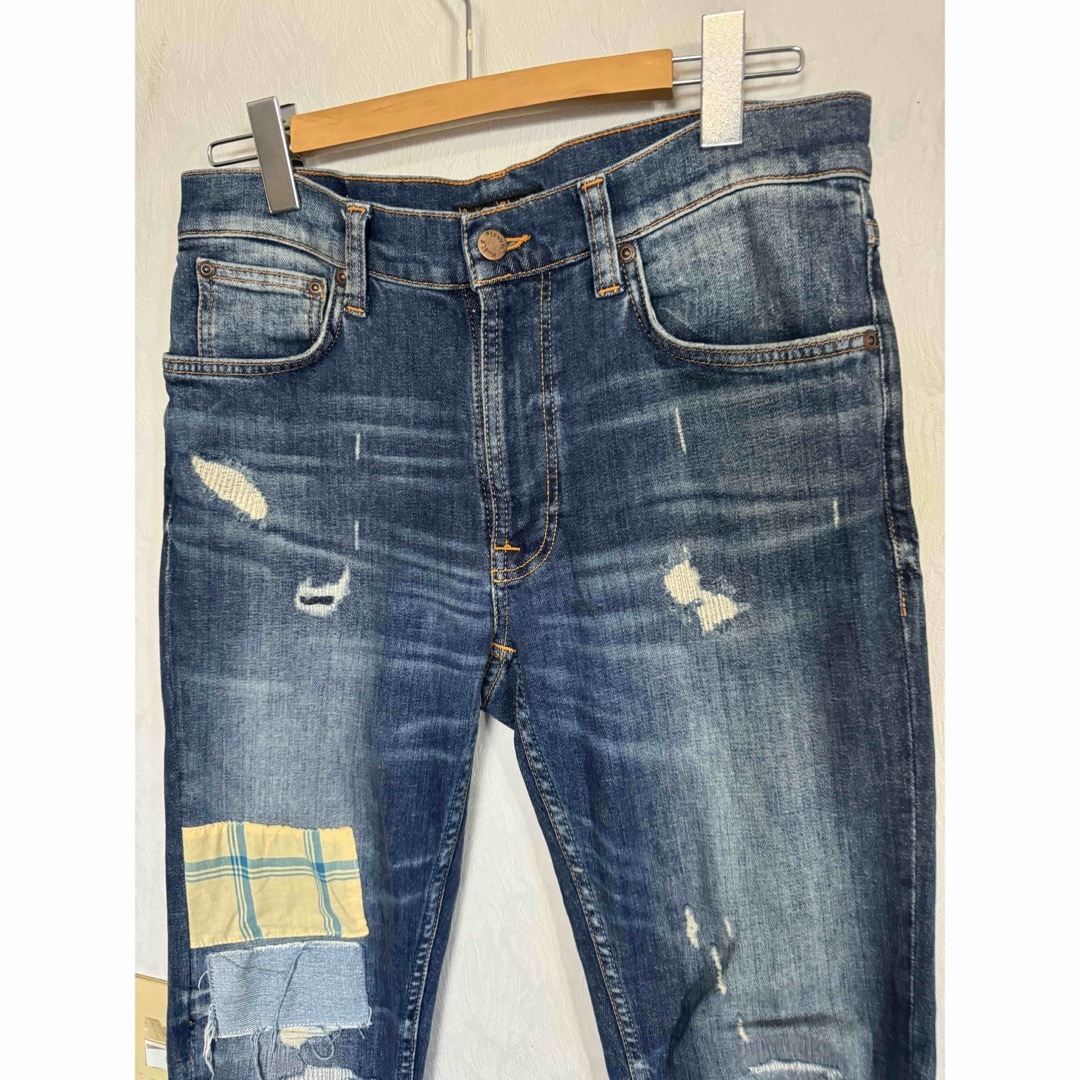 Nudie Jeans(ヌーディジーンズ)のヌーディージーンズ LEANDEAN W30L30 ダメージリペア 加工 美品 メンズのパンツ(デニム/ジーンズ)の商品写真