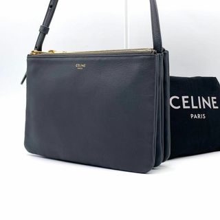 セリーヌ(celine)の【超極美品】セリーヌ　トリオ　現行ロゴ　スモール　ショルダーバッグ　グレー(ショルダーバッグ)