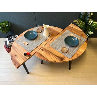 【送料無料】 ローテーブル 丸形 90cm 2分割 杉 折りたたみ脚(家具)