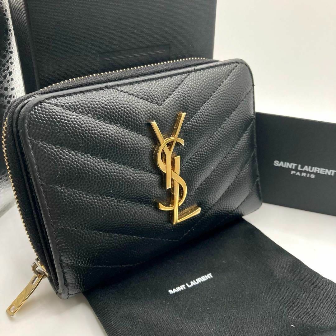 Yves Saint Laurent(イヴサンローラン)のイヴサンローラン コンパクトウォレット 二つ折り 財布 ブラック ゴールド レディースのファッション小物(財布)の商品写真