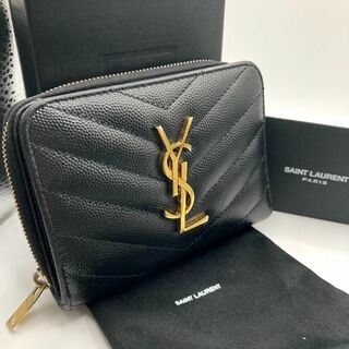 イヴサンローラン(Yves Saint Laurent)のイヴサンローラン コンパクトウォレット 二つ折り 財布 ブラック ゴールド(財布)