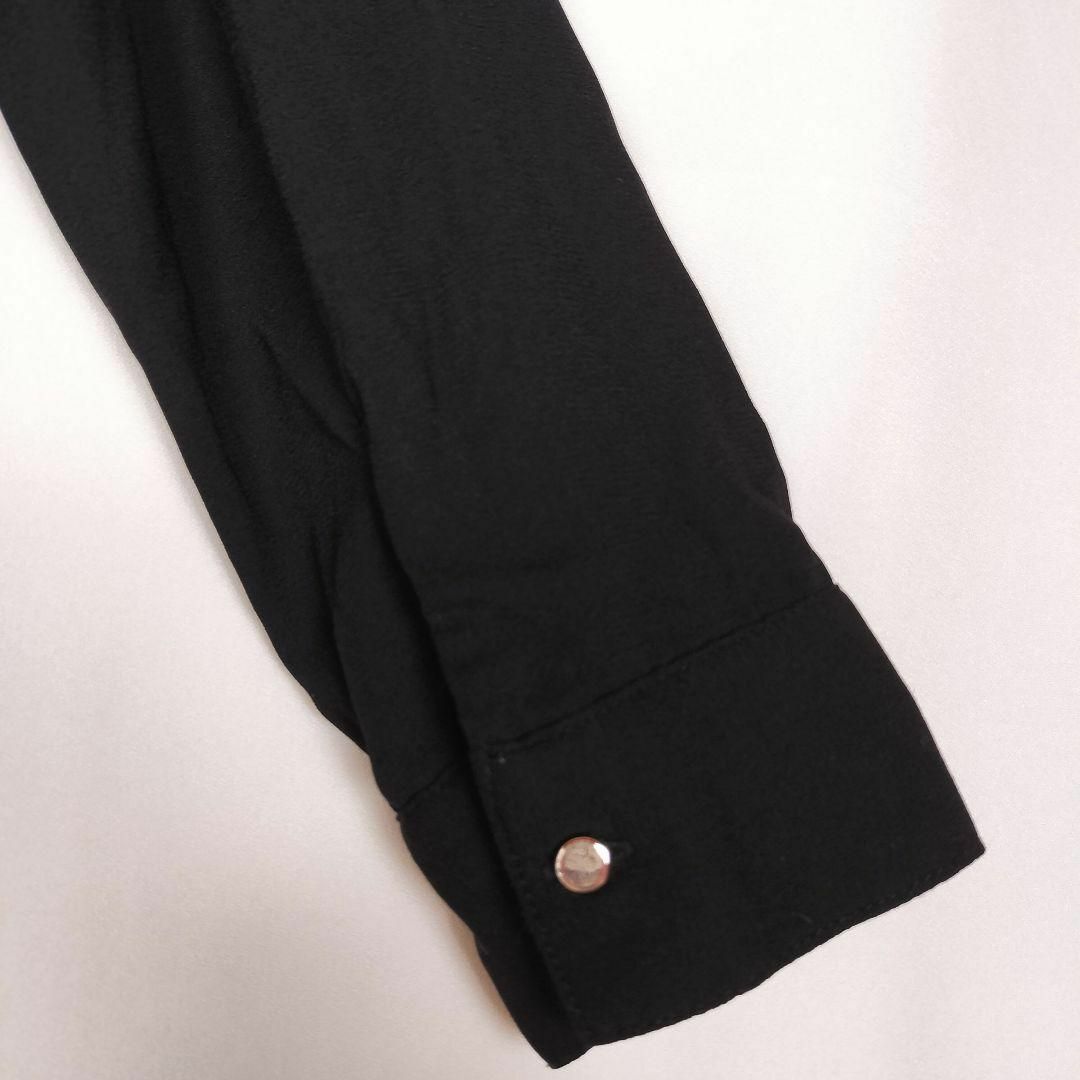 b5025【スピンクル】長袖オーバーシャツ黒リングジップ裾ふんわり体型カバー M レディースのトップス(シャツ/ブラウス(長袖/七分))の商品写真