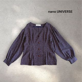 nano・universe - ナノユニバース 水玉 ブラウス Lサイズ ドット ブラウン とろみ ショート丈