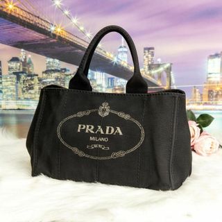 プラダ(PRADA)のプラダ カナパ M デニム トートバッグ ハンドバッグ ブラック(ハンドバッグ)