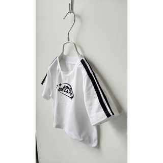 【綿100%】 韓国子供服　袖ライン半袖Tシャツ　サイズ90（ホワイト）(Tシャツ/カットソー)