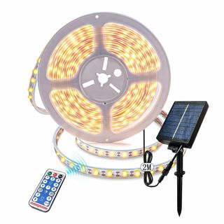 【色: 電球色】ソーラー式 LED テープライト 屋外間接照明 電気代0円 リモ(ライト/ランタン)