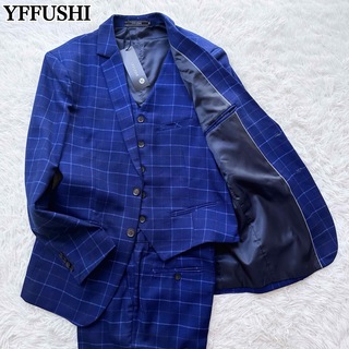 【タグ付き未使用品】YFFUSHI スリーピーススーツ ネイビー チェック XL(セットアップ)