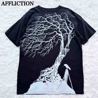 AFFLICTION プリントT ドクロ スカル ダメージ加工 ブラック L(Tシャツ/カットソー(半袖/袖なし))