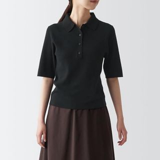 MUJI (無印良品) - ＵＶカットリブ編み五分袖ポロセーター　無印良品　黒