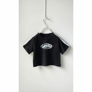 【綿100%】 韓国子供服　袖ライン半袖Tシャツ　サイズ90（ブラック）(Tシャツ/カットソー)