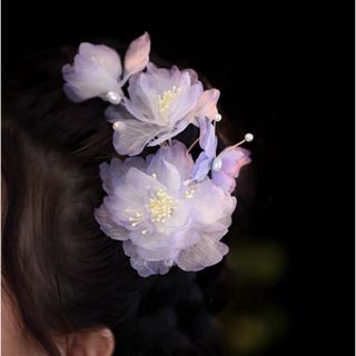 トゥアリス(To Alice)の絹花牡丹海棠胡蝶 白紫金色ヘアピン　中華風　ゆめかわ　成人式　着物和服浴衣　漢服(ヘアピン)