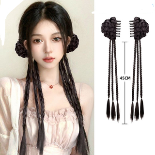 BODYLINE - 三つ編みお団子　黒色ウィッグ2点　クリップ式かつら　中華風　チャイナドレス　漢服