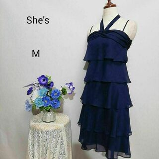 She's　極上美品　ドレス　ワンピース　パーティー　紺色系　Мサイズ(ミディアムドレス)