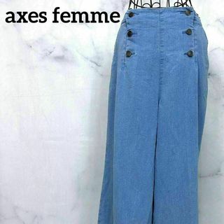 アクシーズファム(axes femme)の【上品】アクシーズファム　ワイドパンツ　インディゴ　レース刺繍　飾りボタン(カジュアルパンツ)