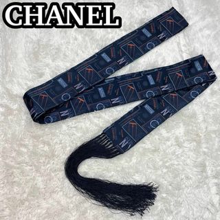 シャネル(CHANEL)の美品　シャネル　ココマーク　スカーフ　フリンジ　マフラー　総柄　ストール　シルク(マフラー/ショール)