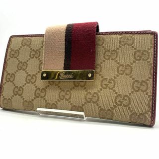 グッチ(Gucci)の美品 GUCCI グッチ 折りたたみ 長財布 キャンバス レザー(財布)