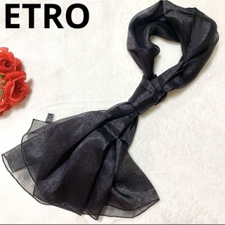 エトロ(ETRO)の極上品 ETRO エトロ シースルー ペイズリー シルク スカーフ ショール 黒(ストール/パシュミナ)