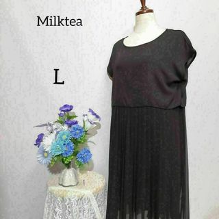 Milktea 極上美品　膝丈ワンピース　Ｌ　黒系　冠婚葬祭 プリーツスカート(ひざ丈ワンピース)