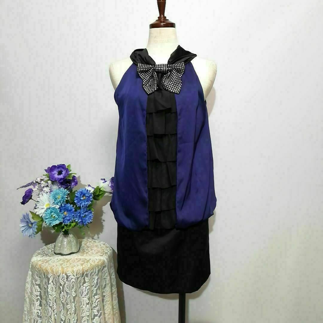 アサクラ　極上美品　ドレス　ワンピース　パーティー　パープル色系　Мサイズ レディースのフォーマル/ドレス(ミディアムドレス)の商品写真