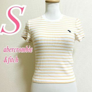 アバクロンビーアンドフィッチ(Abercrombie&Fitch)のアバクロンビー&フィッチ　半袖カットソー　S　ホワイト　ベージュ　ボーダー(Tシャツ(半袖/袖なし))