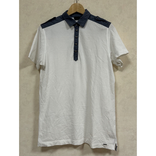 DIESEL - DIESELディーゼル メンズ襟デニム調切替え半袖ポロシャツ ホワイト Mサイズ