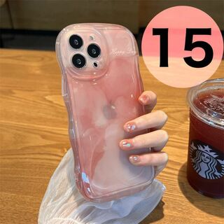 【iPhone15】ピンク ケース グラデーション 大理石 韓国(iPhoneケース)