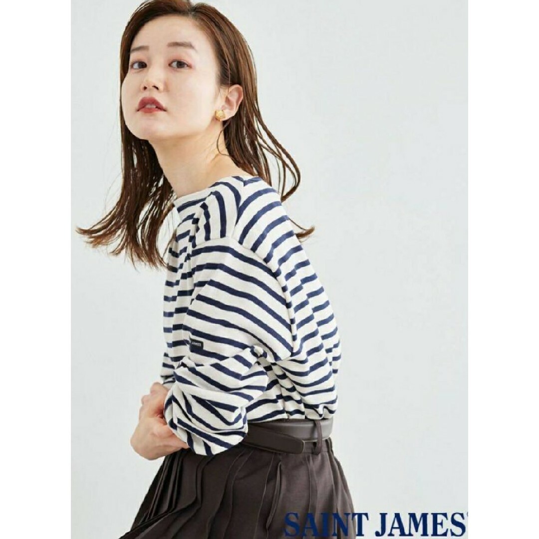 SAINT JAMES(セントジェームス)の良品　ウェッソン　キナリ×ネイビー　T4　セントジェームス レディースのトップス(カットソー(長袖/七分))の商品写真