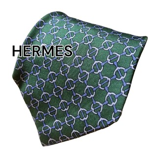 エルメス(Hermes)の【HERMES】　エルメス　グリーン系　総柄　フランス製(ネクタイ)