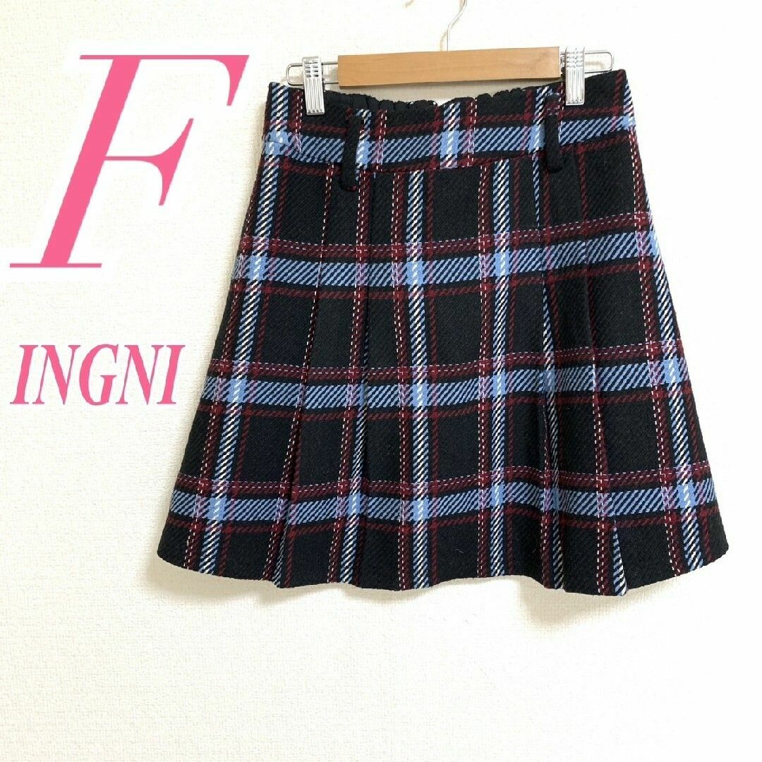 INGNI(イング)のイング　フレアスカート　F　チェック　ブラック　ブルー　レッド　起毛　ポリ100 レディースのスカート(ひざ丈スカート)の商品写真