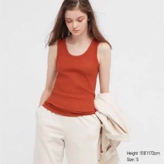 ユニクロ(UNIQLO)のUNIQLO リブタンクトップ オレンジ S(タンクトップ)