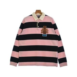 グッチ(Gucci)のGUCCI グッチ ポロシャツ L ピンクx黒(ボーダー) 【古着】【中古】(ポロシャツ)