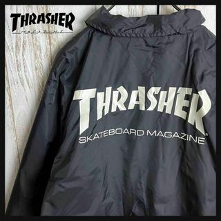 スラッシャー(THRASHER)の【定番デザイン】スラッシャー☆両面プリントナイロンジャケット 人気Lサイズ 黒(ナイロンジャケット)