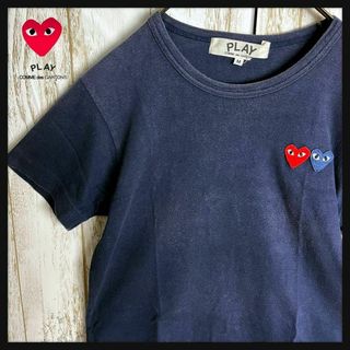 【人気デザイン】プレイコムデギャルソン☆ダブルハートワッペンTシャツ 定番カラー(Tシャツ/カットソー(半袖/袖なし))