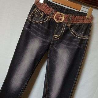 新品 L soobinie 転写パンツ デニム柄 プリント ストレッチパンツ