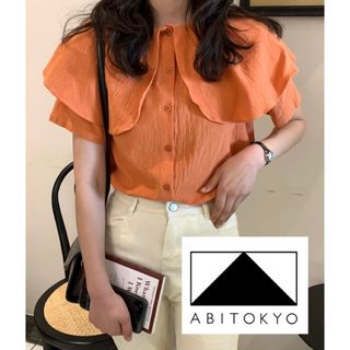 アビトーキョー(ABITOKYO)の【ABITOKYO  】FREEサイズ　オレンジ　半袖ブラウス(シャツ/ブラウス(半袖/袖なし))