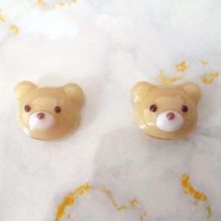 ハンドメイド アニマル くま ピアス イヤリング クリーム